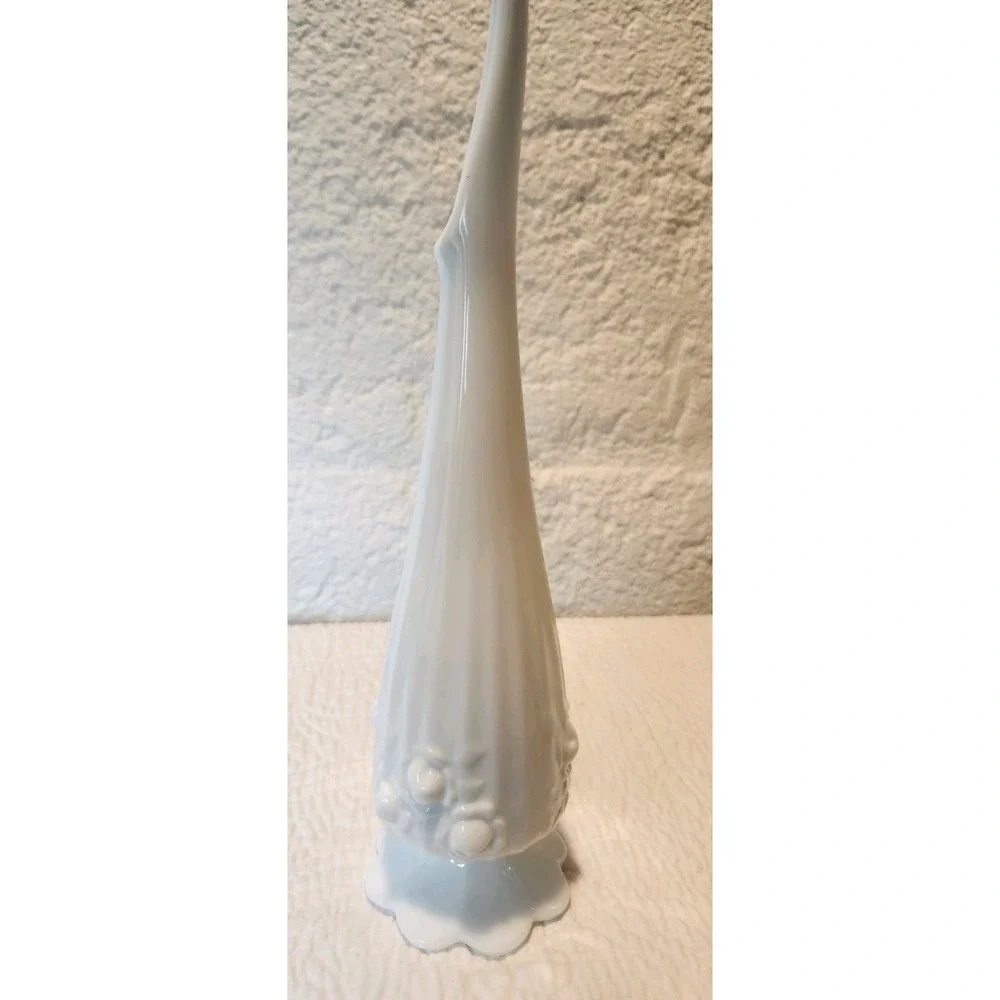 Vintage Fenton white milk glass bud vase, Cabbage Rose Pattern 10